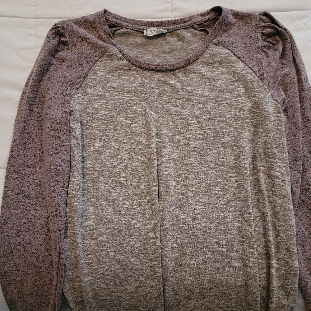 Rose/Grey Puff Sleeve Baseball Tee